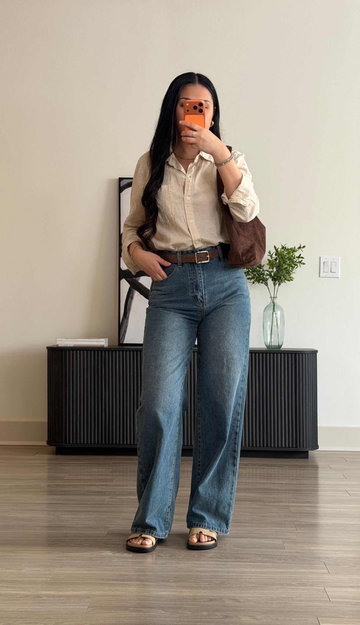 Elevated Casual outfit of the day.  
Top size 
Jeans SHEIN size medium
Shoes @shein  size 7 (runs big, I’m typically 8) 
Purse @Target 
Belt @stevemadden-us 
neutral outfit, casual everyday outfit , mom outfit 

#LTKootd