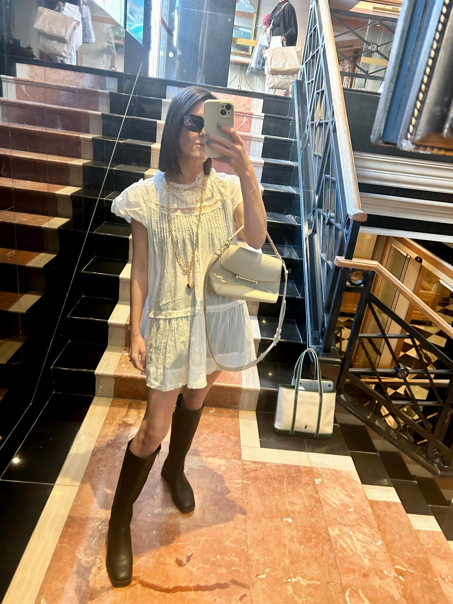 Dress - Free People, Small 
Shorts - Commense, Small
Purse & Sunglasses - Amazon 
Boots - Aerosoles 
Necklace - JCrew Factory

#LTKStyleTip #LTKFindsUnder100 #LTKFindsUnder50