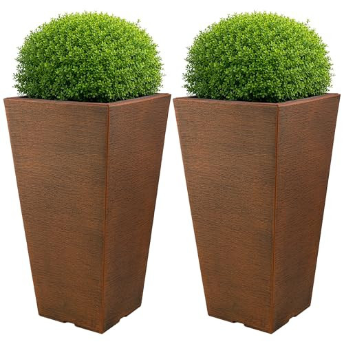 Large Outdoor Planters 2-Pack - 22.4-Inch Tall Planters for Outdoor Plants or Indoor Pots for Plants - Plastic Flower Pots for Patio, Entryway, or Front Porch Decor by Pure Garden (Bronze) | Amazon (US)