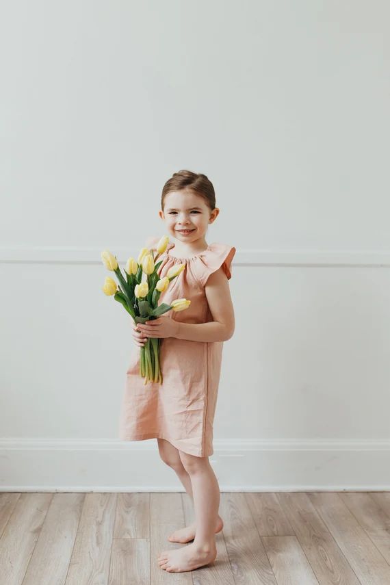Little Girls Linen Dress Toddler Dress Dusty Blue Pink - Etsy | Etsy (US)