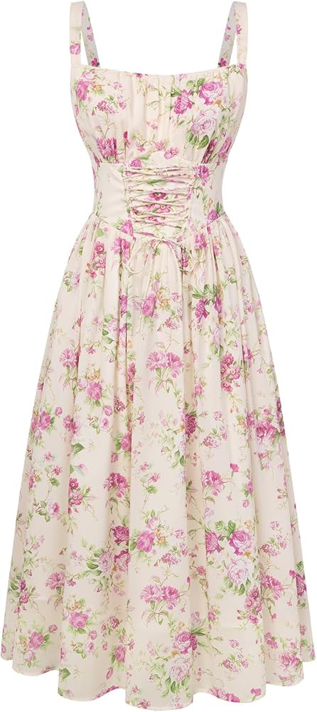 Scarlet Darkness Floral Dress for Women 2026 Corset Milkmaid Dresses Casual Summer Sundress with ... | Amazon (US)