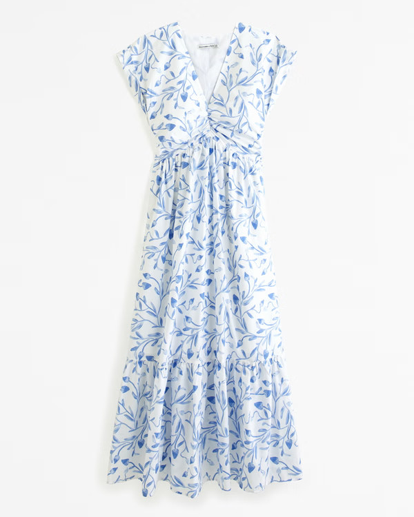 Cinch-Front Poplin Midi Dress | Abercrombie & Fitch (US)