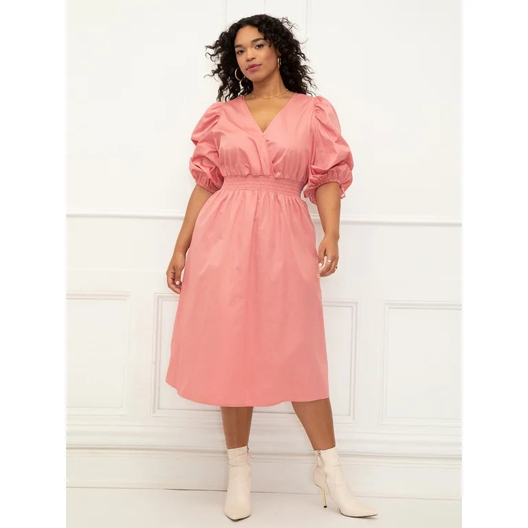 ELOQUII Elements Women's Plus Size Balloon Sleeve Midi Dress | Walmart (US)