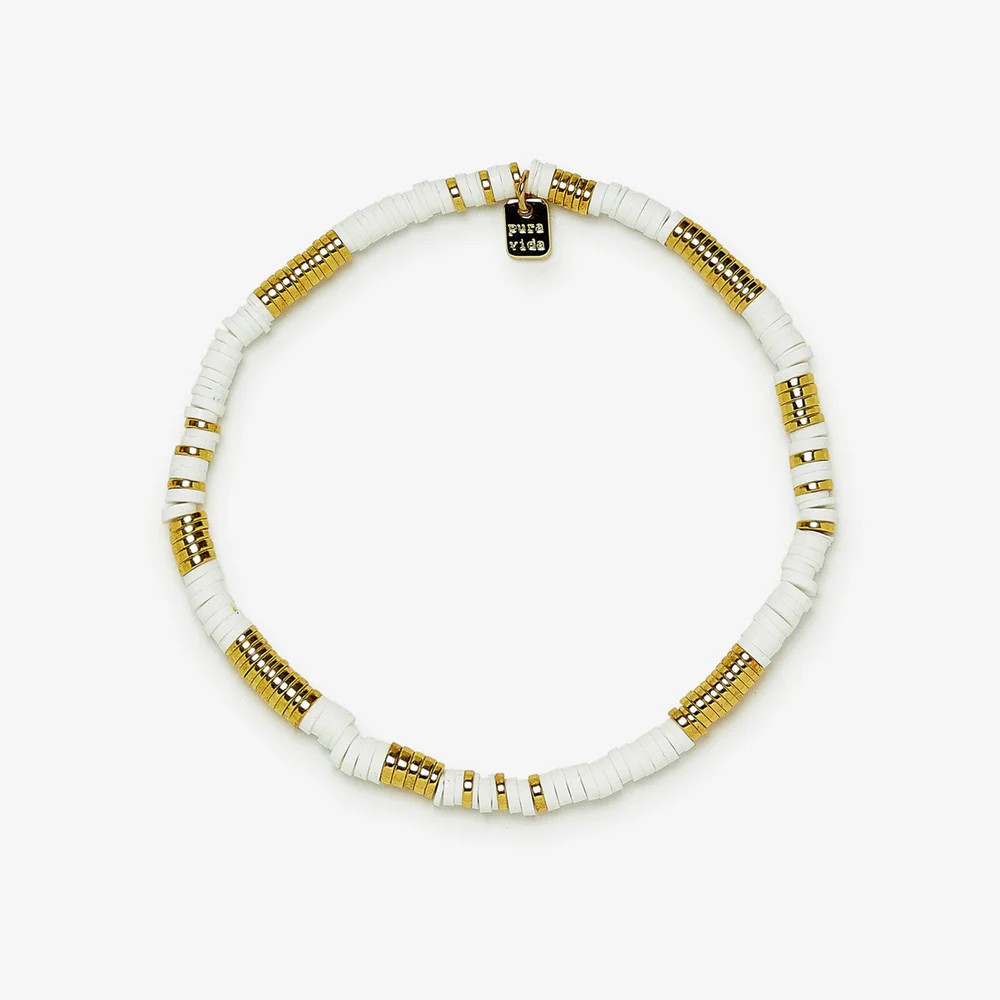 Gold & White Pisa Stretch Anklet | Pura Vida Bracelets