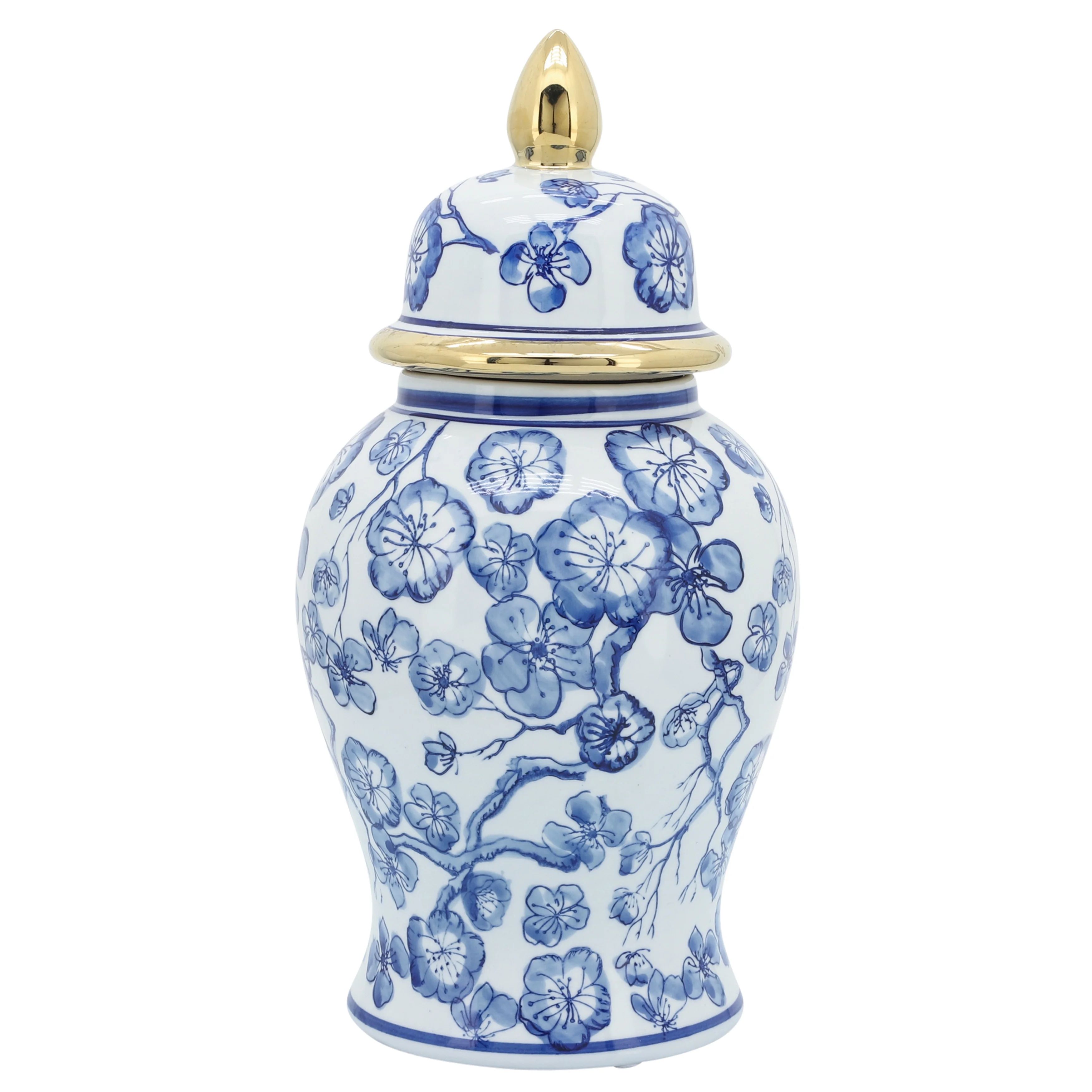Sagebrook Home 14" Temple Jar with Hibiscus, Blue & White | Walmart (US)