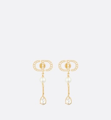 Petit CD Earrings Gold-Finish Metal with White Resin Pearls and White Crystals | DIOR | Dior Beauty (US)