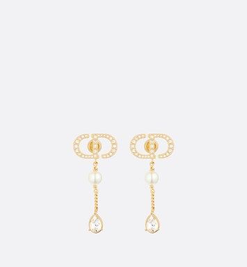 Petit CD Earrings Gold-Finish Metal with White Resin Pearls and White Crystals | DIOR | Dior Beauty (US)