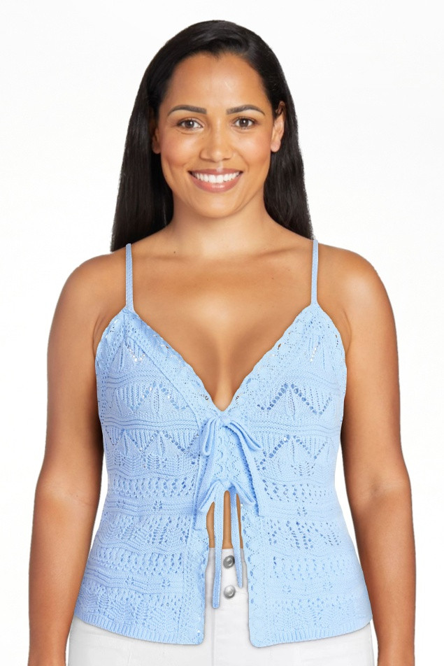 No Boundaries Tie Front Pointelle Cami, Women’s Sizes XXS-XXL | Walmart (US)