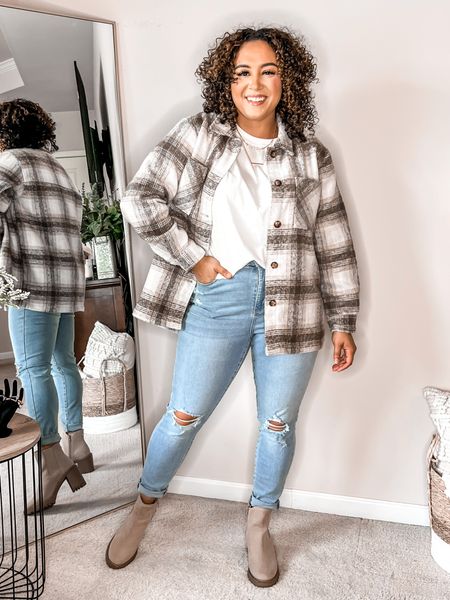 Wearing a size large in the tshirt and shacket and size 13 in the jeans

Walmart shacket, Walmart fashion, Walmart jeans, Walmart boots, Walmart top, Walmart fall fashion, Walmart outfit #LTKFallFashion #LTKSaleAlert #Competition 