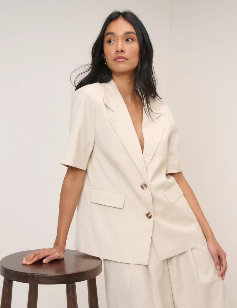 Stone Short Sleeve Relaxed Blazer | Nobody's Child