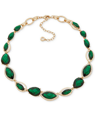 Glass Stone Navette Gold-Tone Teardrop Necklace | Macy's