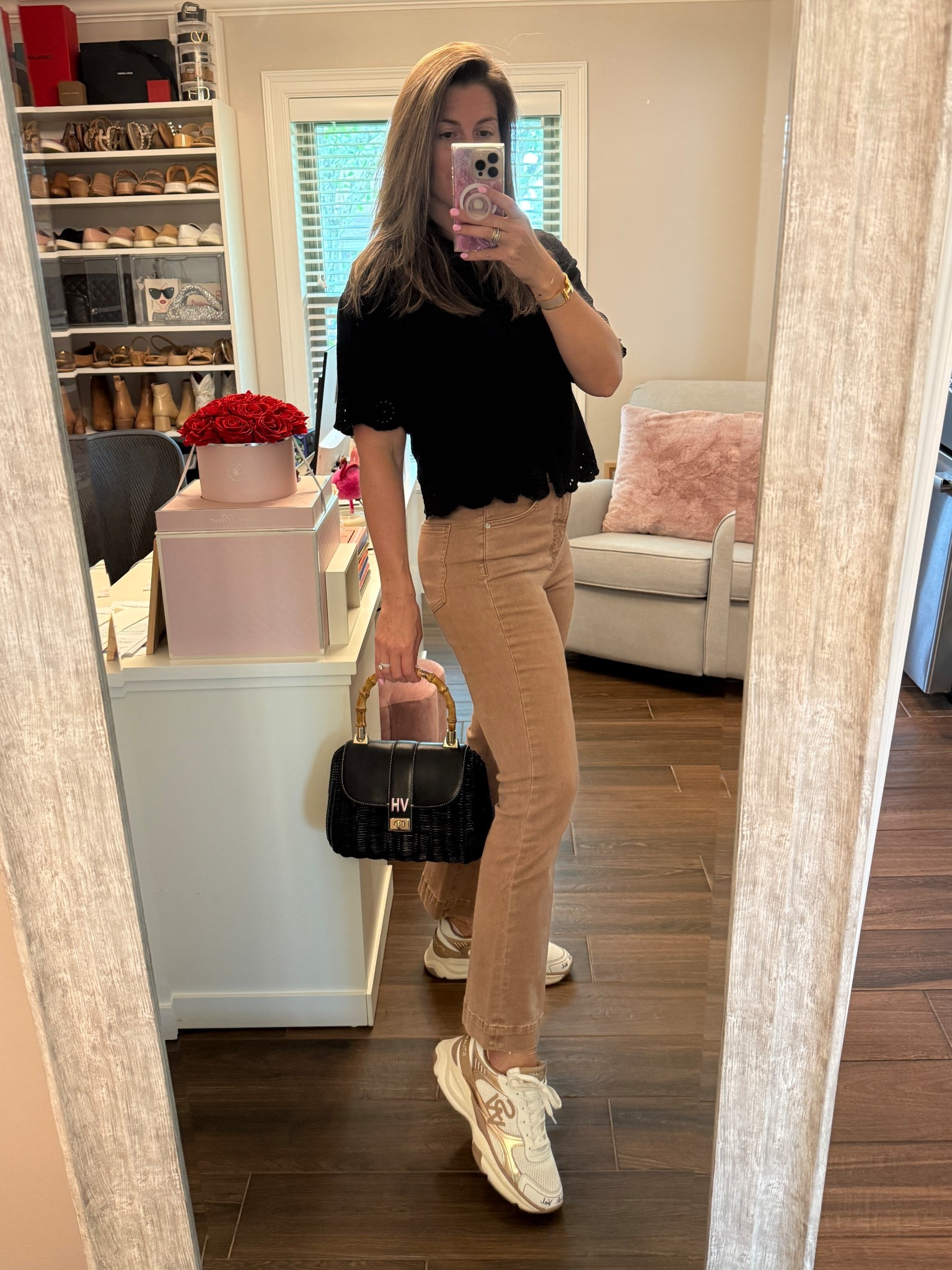 My gauze eyelet top is oh so breezy for summer and transitions easily to fall as it’s black! Plus it’s on sale for under $100. If you don’t have tan denim in your closet here’s the memo to grab a pair. They’re so versatile and easy to style! My comfy sneakers are sold out on this color, but linked a few other colors that are still available and all on sale!

Top runs large. Wearing size XS.
Denim run small. Wearing size 29.
Sneakers run small. Wearing size 11.

#LTKOver40 #LTKSaleAlert #LTKFindsUnder100