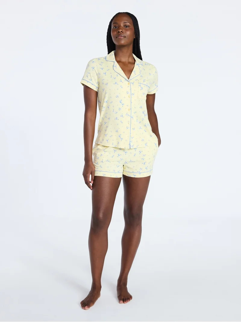 Joyspun Women's Dreamy Soft Collection Notch Collar Top and Shorts Pajama Set, 2-Piece, Sizes XS-... | Walmart (US)