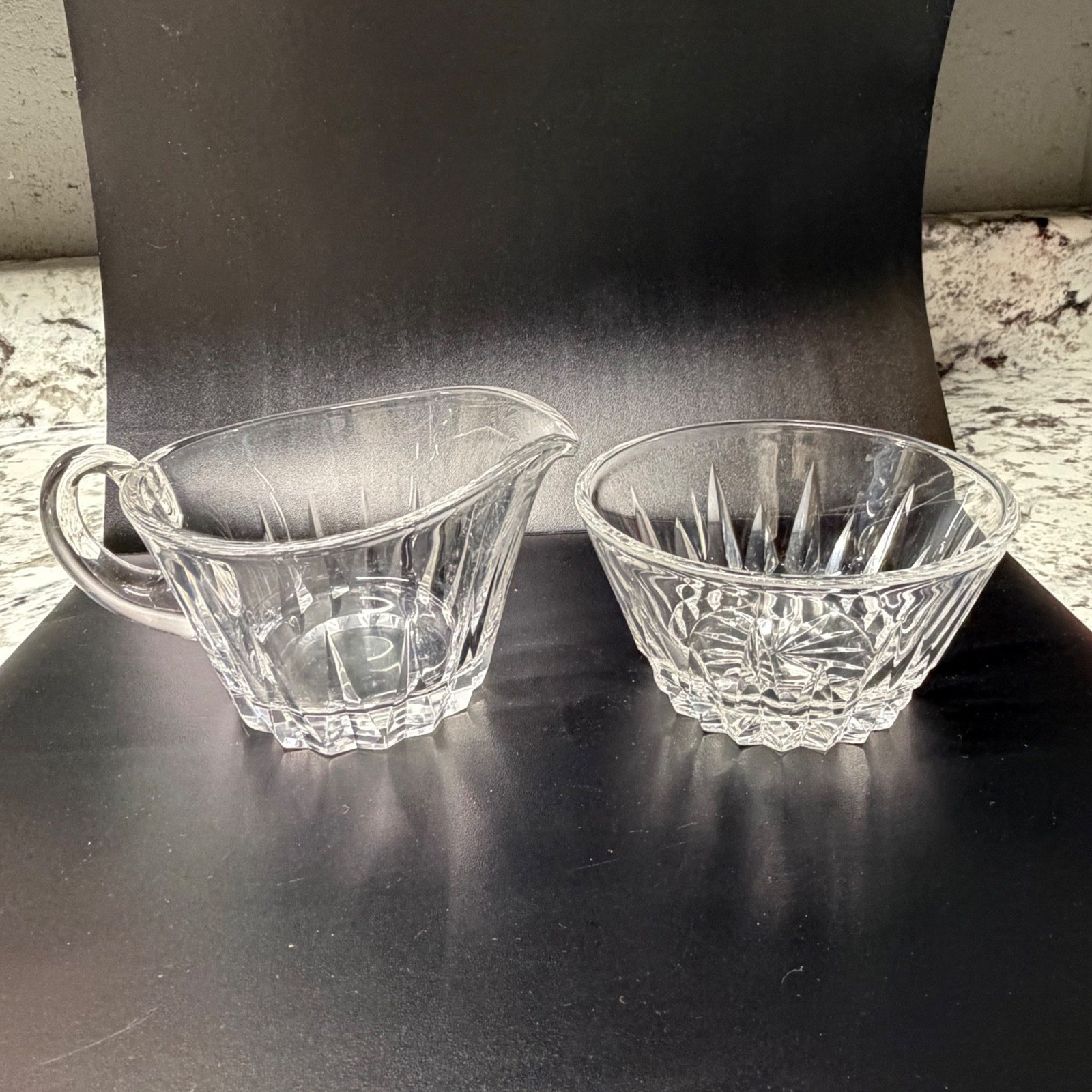 Val St Lambert Crystal Creamer and Sugar Bowl Set Signed Clear Cut Glass Belgian | eBay US
