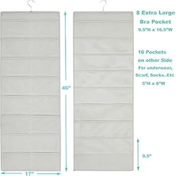 1 Pack - SimpleHouseware 24-Pocket Double-Sided Hanging Closet Underwear Organizer, Grey | Amazon (US)