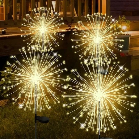 RICAN Solar Garden Lights Outdoor Decorative, 4 Pack Firework Garden Stake Lights Solar Powered, DIY Bendable Copper Wire Waterproof for Garden, Yard, Patio, Flower Bed, Chiristmas Decor | Walmart (US)