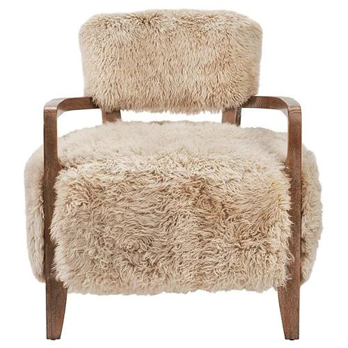 Royce Morel Taupe Sheepskin Brown Wood Occasional Chair | Kathy Kuo Home