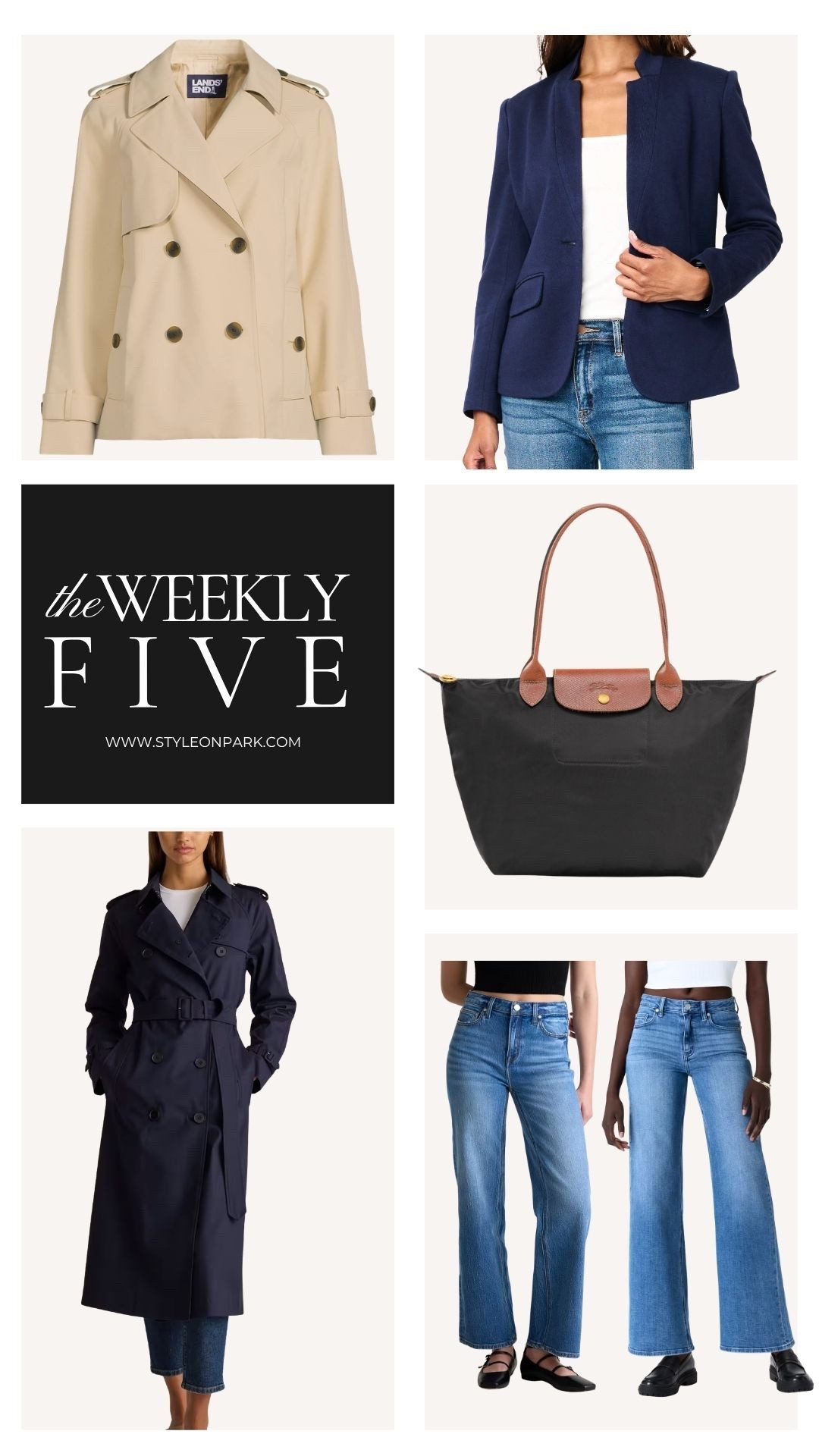 Weekly best sellers are in and they are mostly about the right spring layers. 

A short trench that goes with everything.  

A blazer that dresses up any outfit. 

A tote that is classic and timeless. 

A well structured but very affordable navy trench.  Also available in tan and black.  

Straight leg denim and wide-leg denim.  

#LTKWorkwear #LTKOver40 #LTKTravel