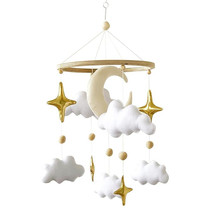 Felt Crib Mobile for Babies - Gold Stars, White Clouds, and Moon Baby Nursery Mobile for boy or G... | Amazon (US)