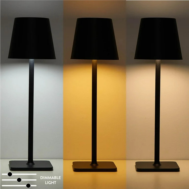 Mainstays 2 Pack Indoor/Outdoor Rechargeable 13" Table Lamp, Black - Walmart.com | Walmart (US)