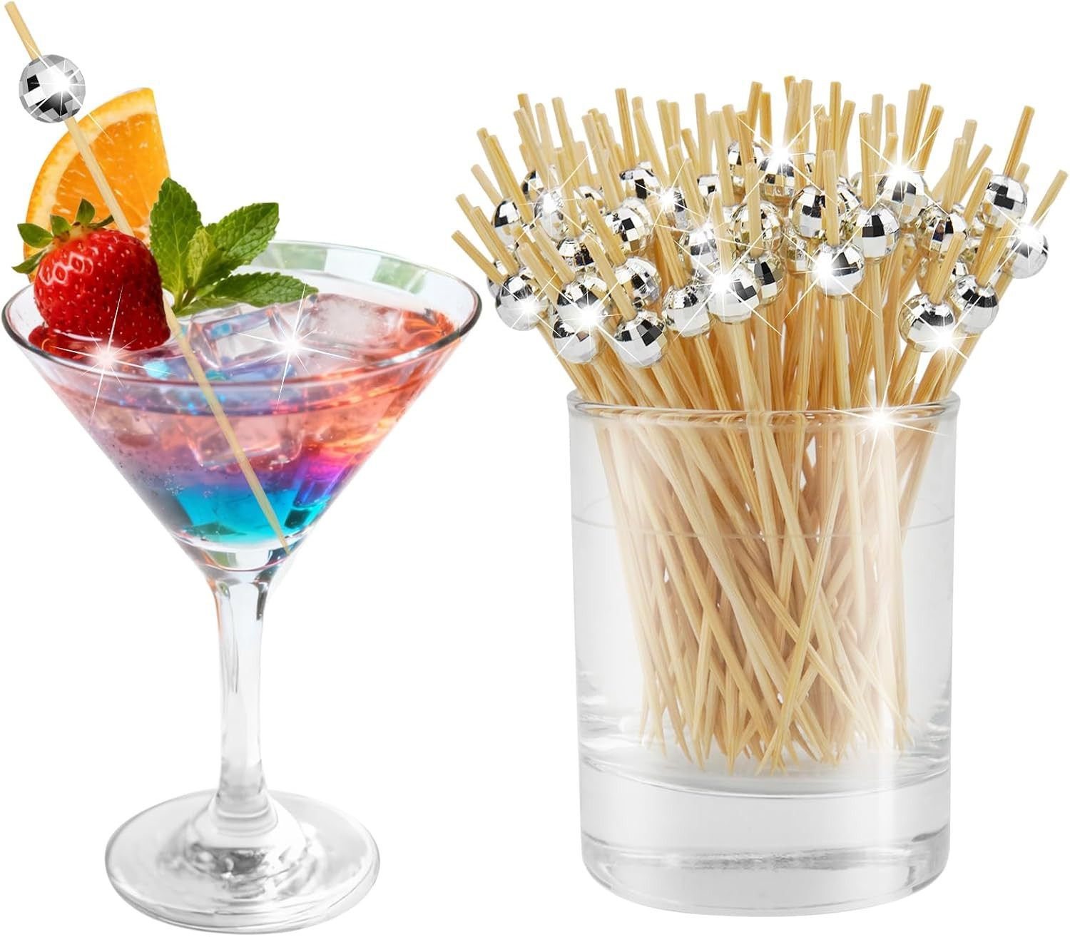 100 Pcs Cocktail Picks, Disco Ball Decorative Toothpicks for Appetizers, Silver Cocktail Skewers ... | Amazon (US)