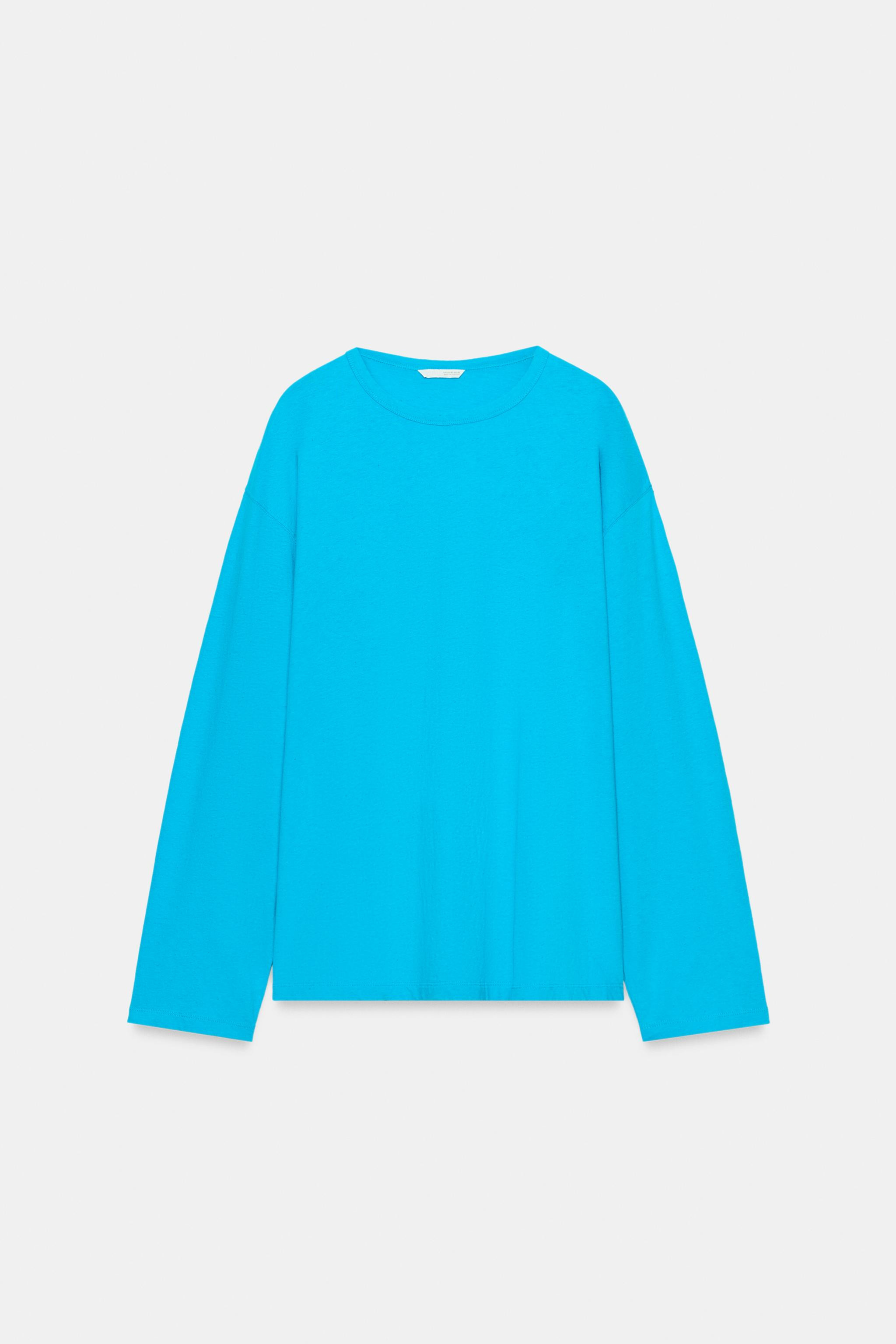 REGULAR FIT - ROUND NECK - REGULAR LENGTH - LONG SLEEVET-shirt made from a cotton and 30% linen b... | Zara UK
