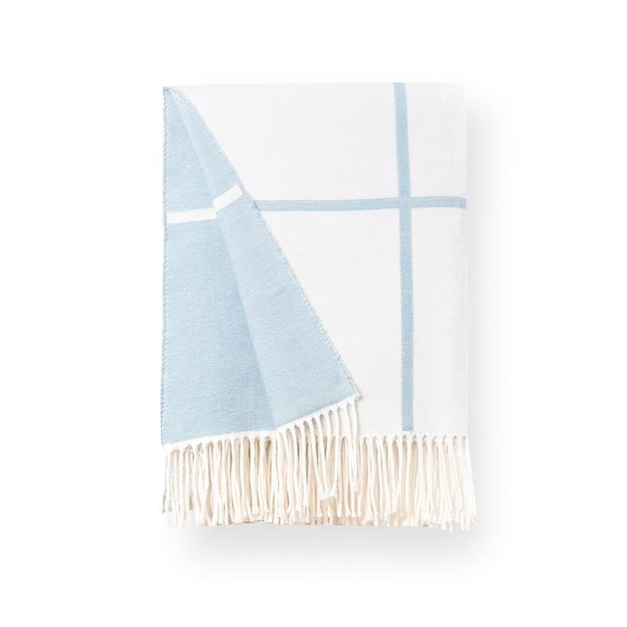 Hofdeco Premium Coastal Decorative Throw Blanket for Patio Couch Sofa, Baby Blue Plaid with Fring... | Amazon (US)