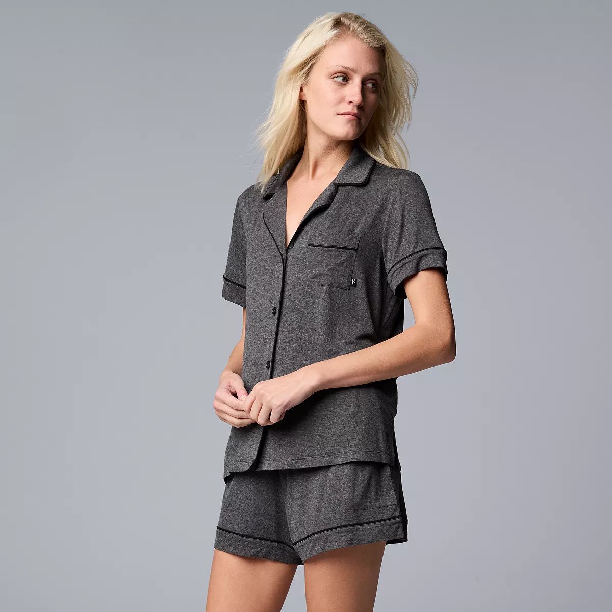 Women's Simply Vera Vera Wang Luxury Notched Collar Top & Boxer Shorts Pajama Set | Kohl's