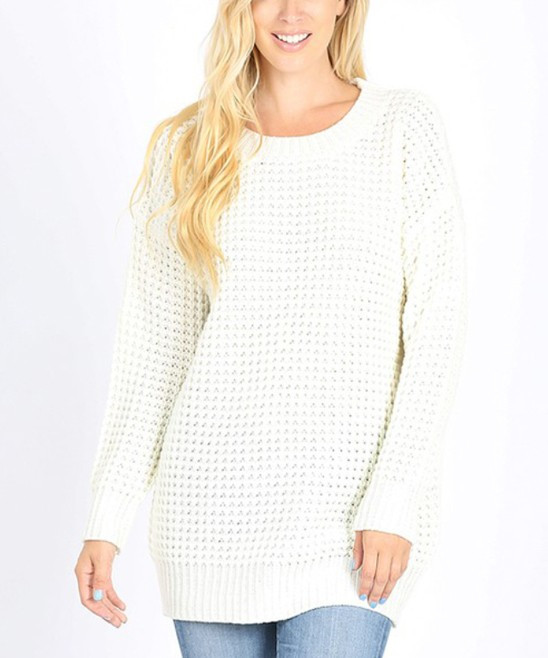 Jane Women's Pullover Sweaters Ivory - Ivory Chunky-Knit Sweater - Women | Zulily