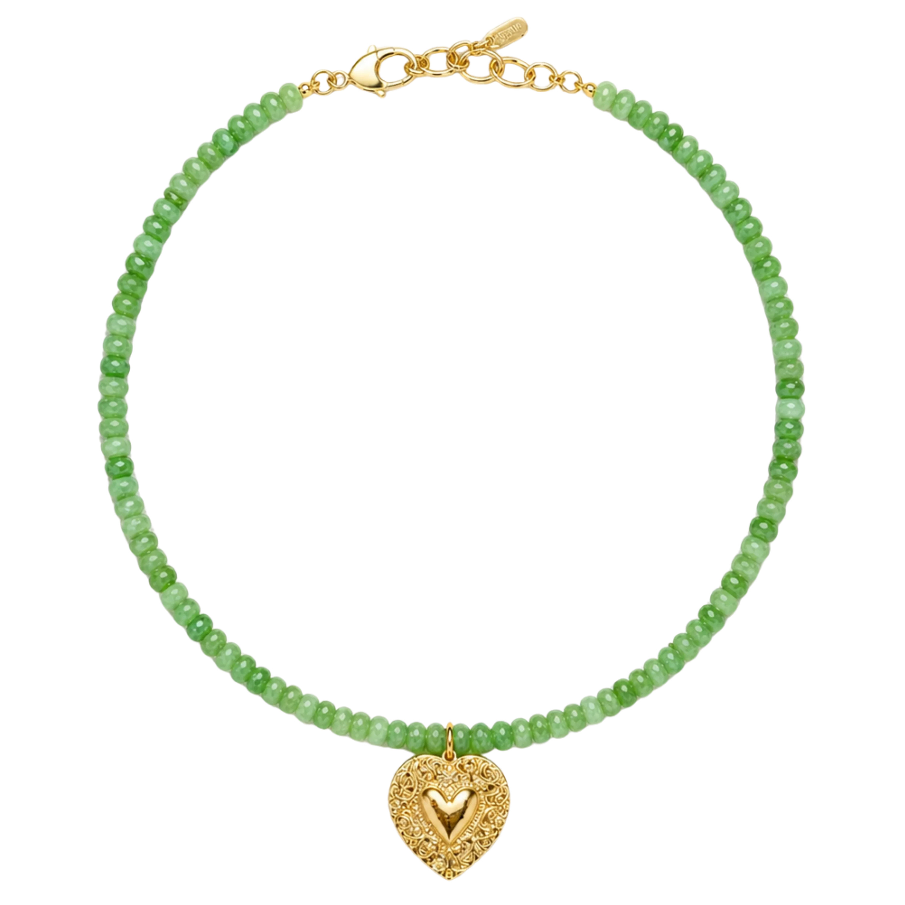 Green Beaded Vintage Heart Necklace | Logan Tay