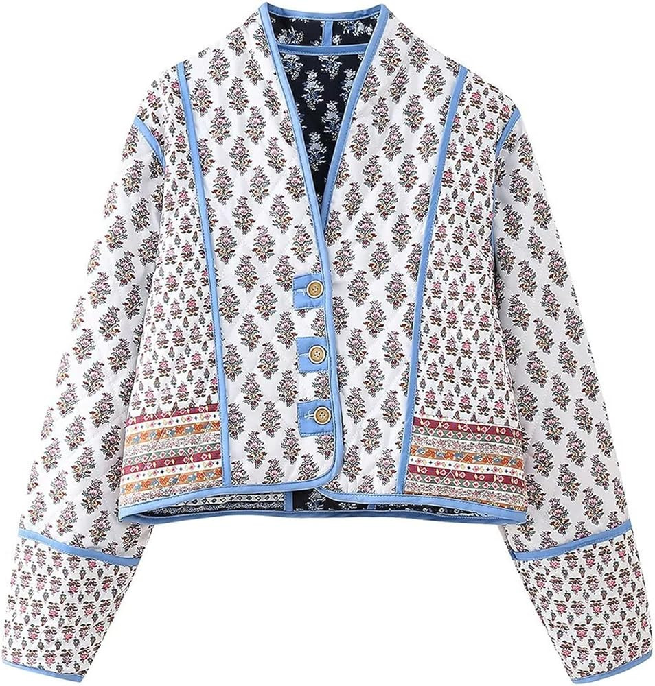 Yimoon Women's Quilted Jacket Lightweight Floral Print Cropped Puffer Coat Short Padded Open Fron... | Amazon (US)