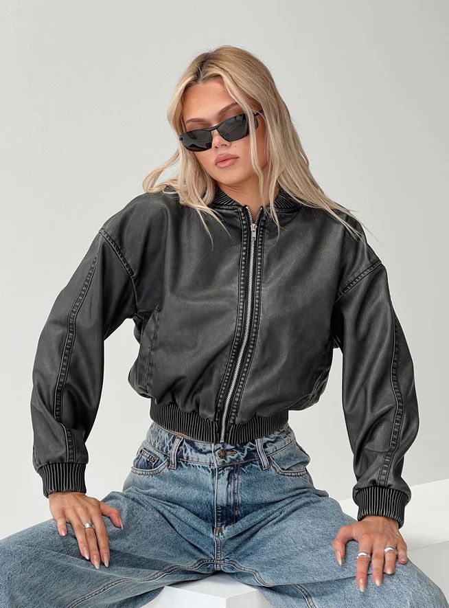 Project Faux Leather Jacket Slate | Princess Polly US