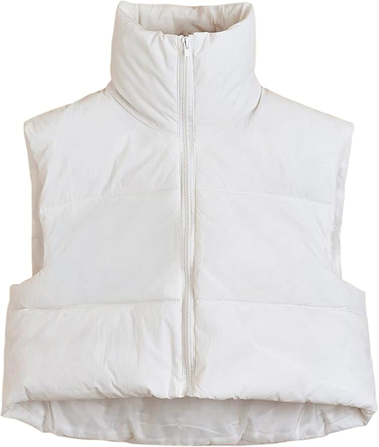 UANEO Cropped Puffer Vest Women Zip Up Stand Collar Sleeveless Padded Crop Puffy Vests | Amazon (US)