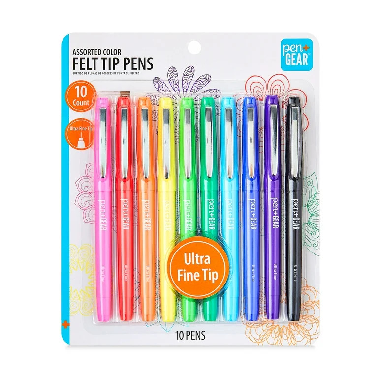 Pen+Gear Felt-Tip Pens, Ultra Fine Tip, Assorted Colors, 10 Count - Walmart.com | Walmart (US)