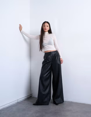 Topshop faux leather super wide leg pants in black | ASOS (Global)