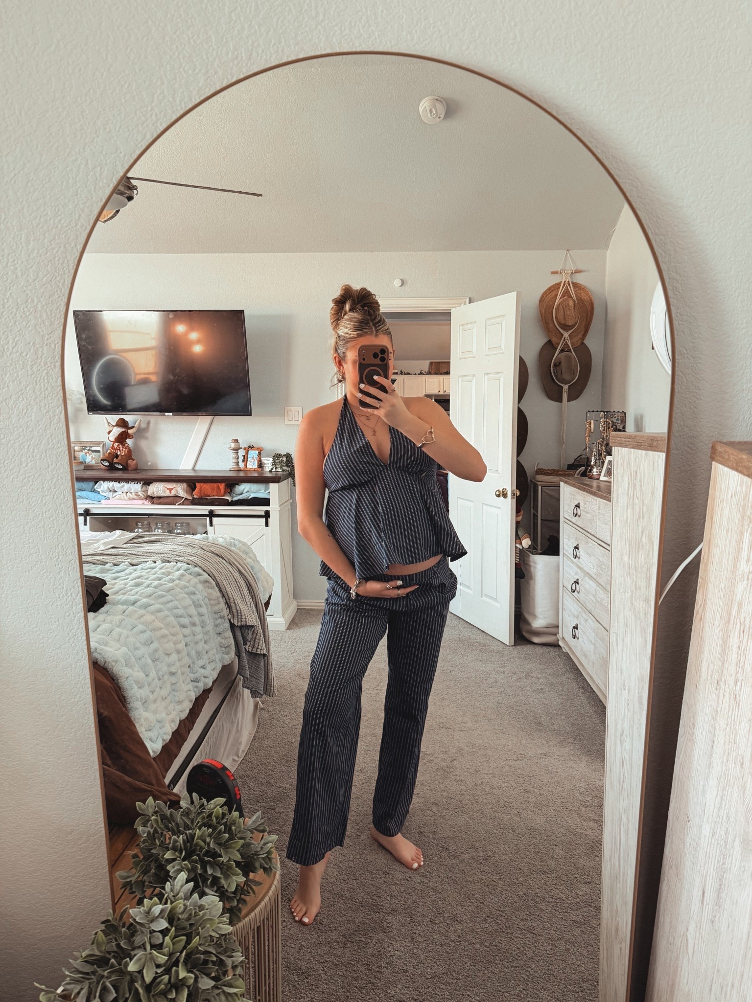 Cute two piece set. Maternity fashion. Ootd. Spring fashion. Stripes. Halter top  

#LTKdayinmylife #LTKootd #LTKBump