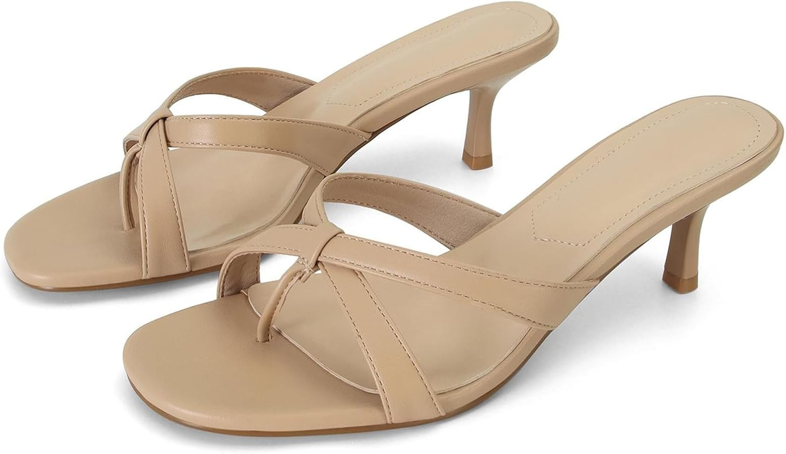 Dsevht Gold Kitten Heel Sandals for Women Flip Flop Strappy Mule heels Rounded Open Toe Heeled Th... | Amazon (US)