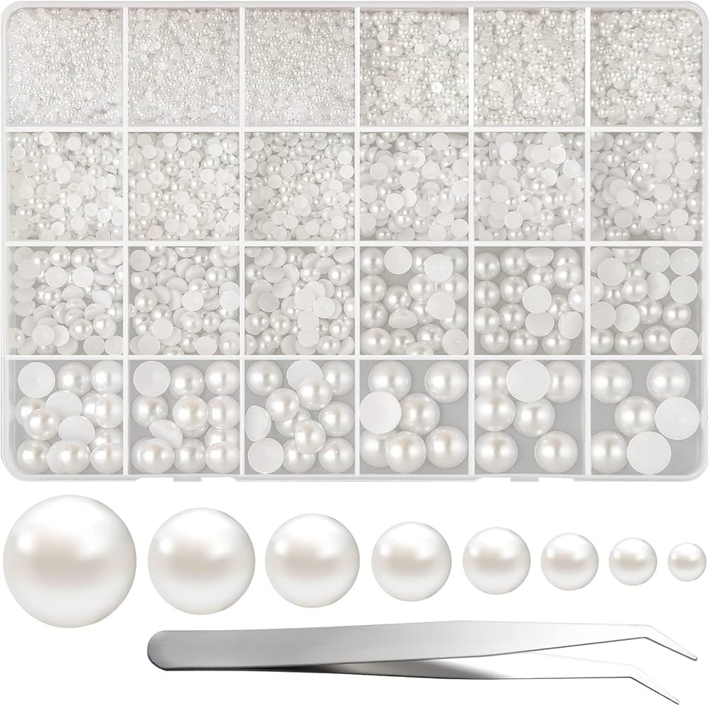 FEPITO 11070 Pcs Flat Back Pearl Half Round Pearls Flatback Pearl with tweezers and a box for Cra... | Amazon (US)
