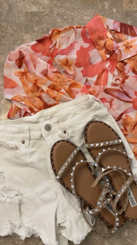 Casual beach/resort outfit idea🐚 although the button up top is already slightly cropped, with the tie option you can make it even more cropped to your preference. Super cute and would also make a great swimsuit cover top💕 under $30 and comes in 2 colors 🐚 paired it together with my favorite Steve Madden studded sandals 💕

#beachoutfit #resortoutfit #buttonupblouse #resortfashion #sandals #stevemadden

#LTKStyleTip #LTKSummerSales #LTKFindsUnder50