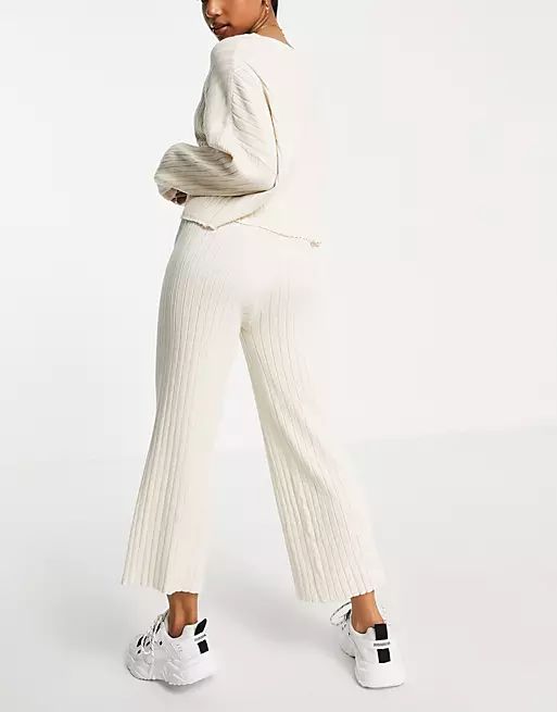 Stradivarius ribbed knitted relaxed pants in cream - part of a set | ASOS (Global)