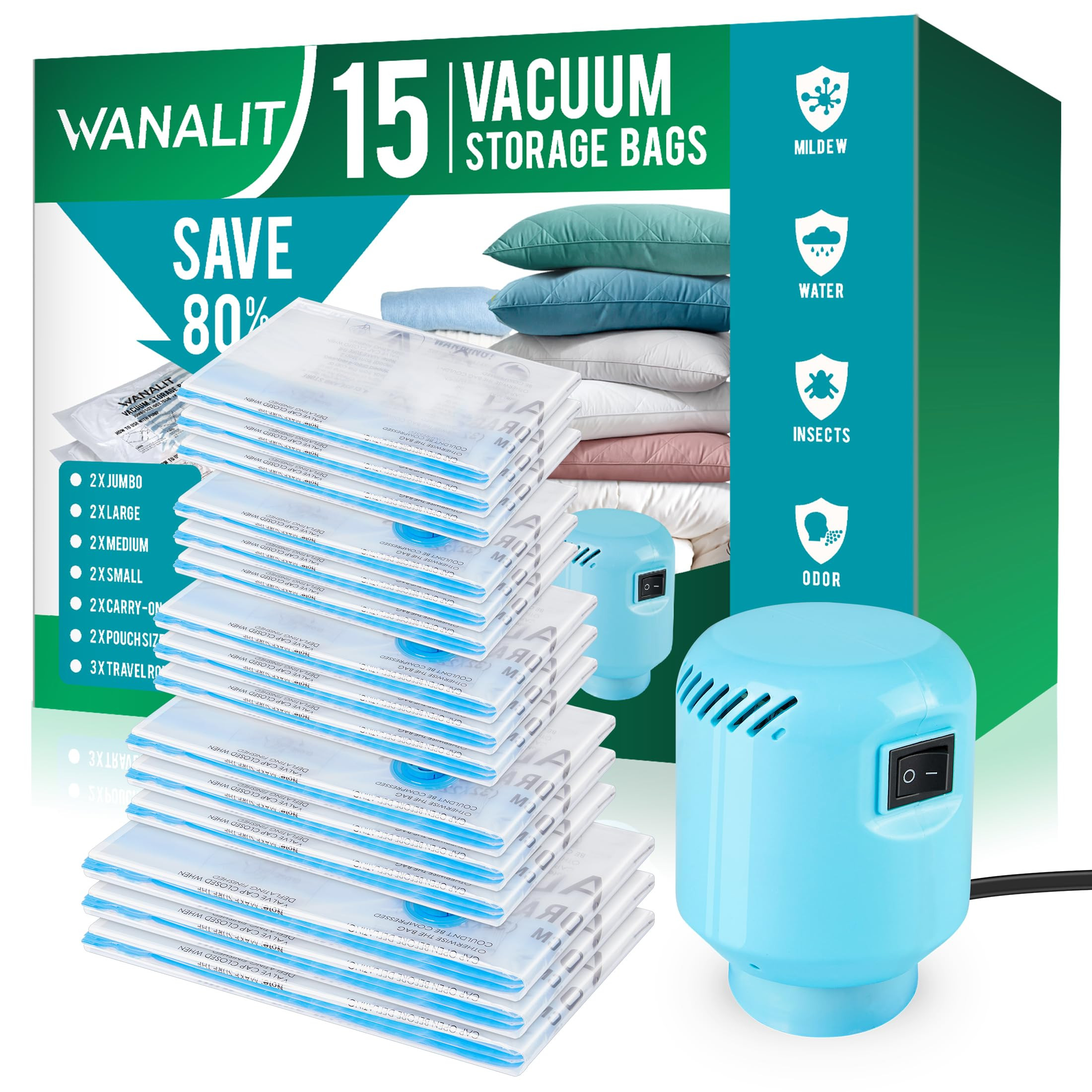 Vacuum Storage Bags with Electric Air Pump, New Air Valve Combo 15 Pack Space Saver Bag, Vacuum S... | Amazon (US)