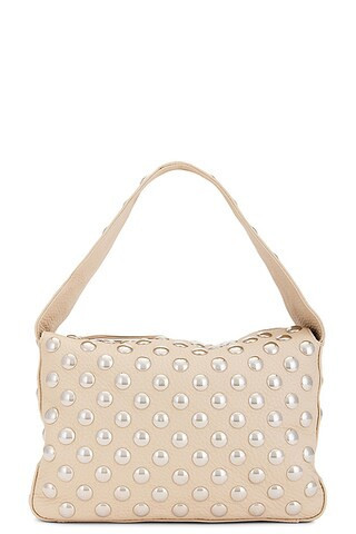 KHAITE Elena Silver Stud Shoulder Bag in Dark Ivory - Ivory. Size all. | FWRD 