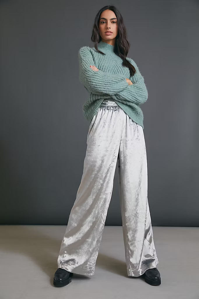 Anastacia Velvet Wide-Leg Pants | Anthropologie (US)
