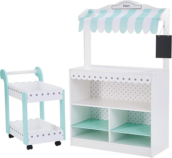 Teamson Kids My Dream Bakery Shop Dessert Stand and Rolling Pastry Cart Interactive Wooden Play S... | Amazon (US)