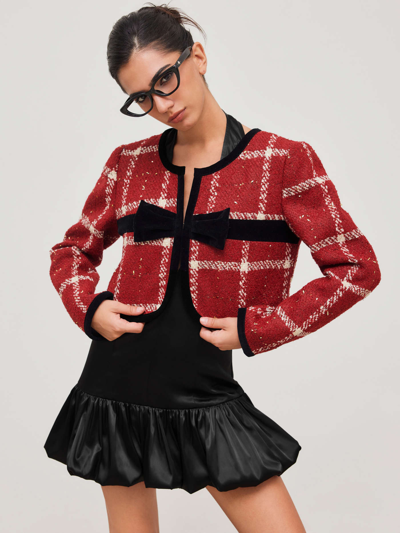 Tweed Round Neckline Bowknot Jacket | Cider