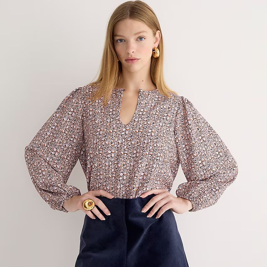 Puff-sleeve satin-back crepe top in floral flourish | J.Crew US