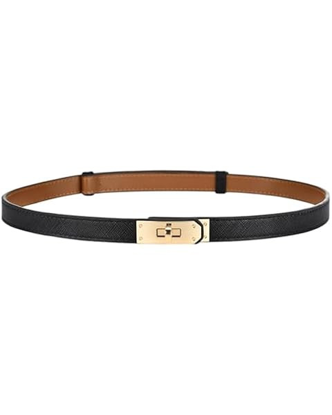 Women's Skinny Leather Belt with Adjustable Silver Turn-Lock Buckle - Ideal for Dresses, Jeans, a... | Amazon (US)