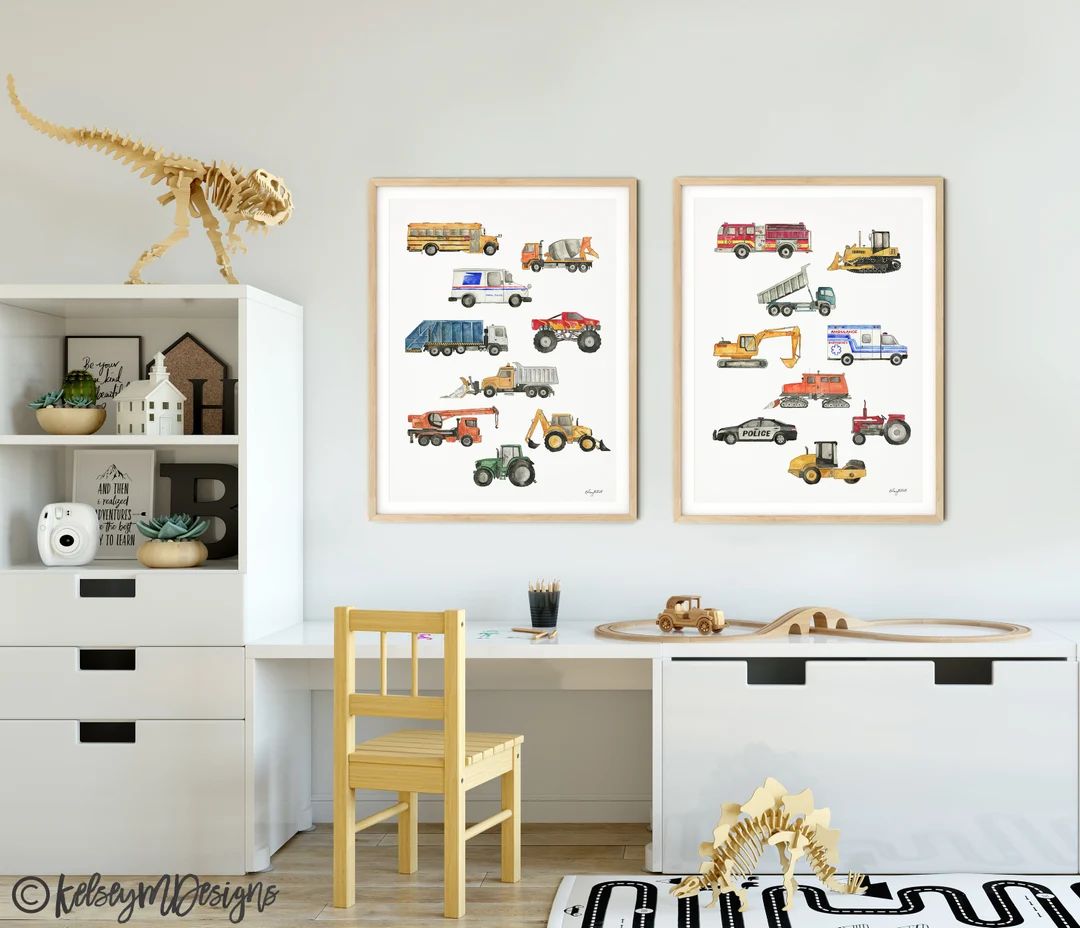Set of 2 Construction Truck Chart Print, Transportation Vehicle Wall Art, Truck Print, Trucks Nur... | Etsy (US)