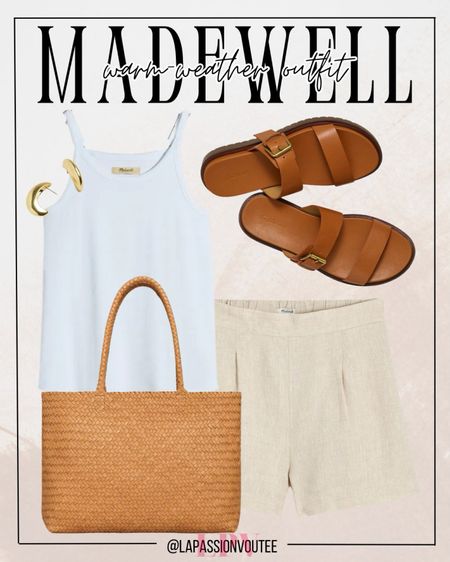 Elevate your summer style with ease. Our breezy tank top paired with pull-on shorts is effortlessly chic, complemented by a sleek leather tote and statement earrings. Slide into comfort and sophistication with double-strap sandals, making every step a fashion statement.

#LTKstyletip #LTKxMadewell #LTKSeasonal