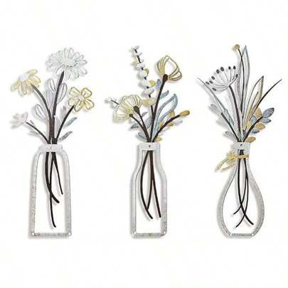 3pcs Decorative Hanging Art Pieces - Pastoral, Leaves, Metal Wall Decor - Elegant Home Decor For Housewarming, Metal Hangings, No Power Required, Feat | SHEIN